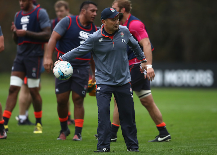 BAGSHOT, ENGLAND - NOVEMBER 15: Eddie Jones, the England head coach looks on during the England training session held at Pennyhill Park on November 15, 2016 in Bagshot, England. (Photo by David Rogers/Getty Images)