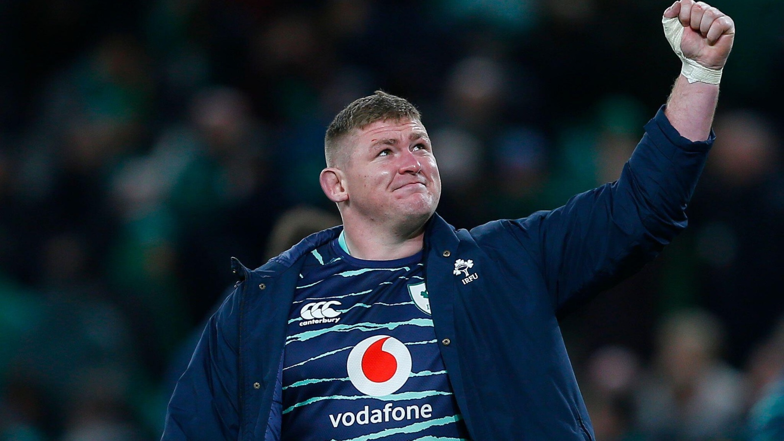 Tadhg Furlong celebrates after beating the Springboks in Dublin