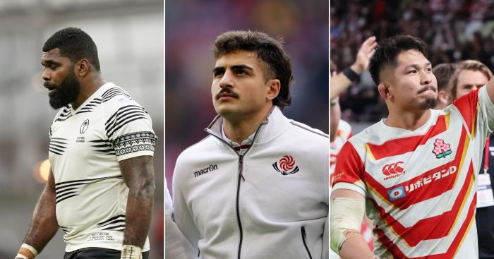 Albert Tuisue of Fiji Rugby, Davit Niniashvili of Georgia rugby and Japan rugby Kazuki Himeno