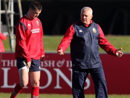 British & Irish Lions Jonny Sexton with Warren Gatland during the Captain's Run at the Linwood Rugby Club Christchurch.
