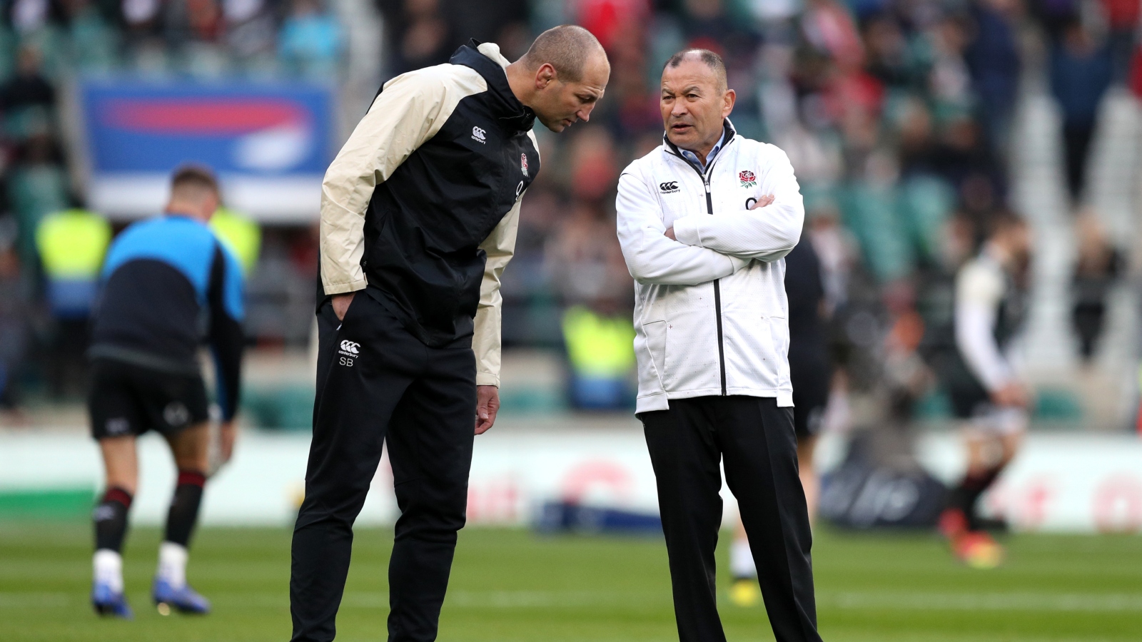 Eddie Jones and Steve Borthwick talk before a Test