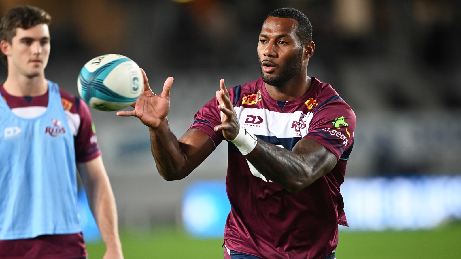Super Rugby Pacific: Suliasi Vunivalu during a warm up for the Reds