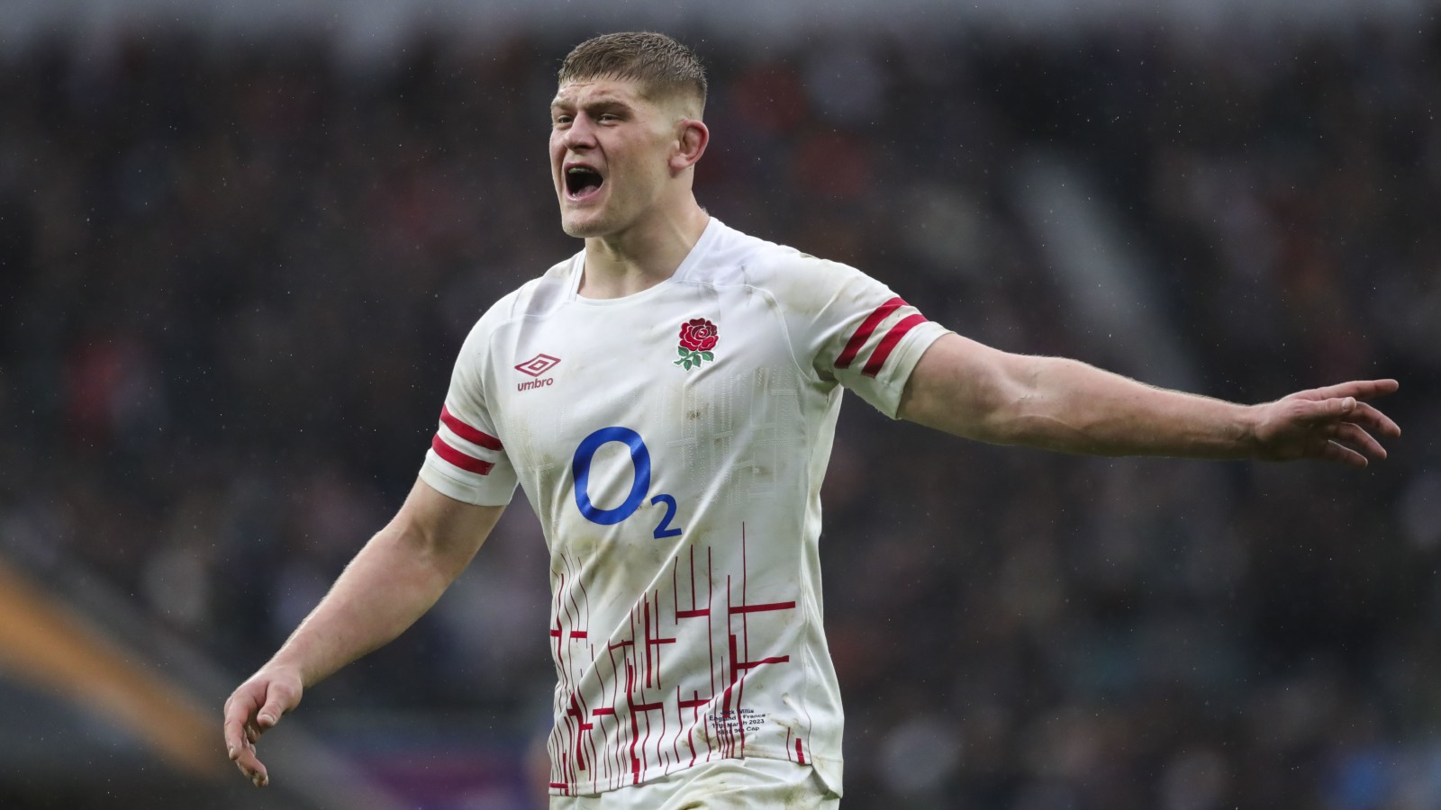 Jack Willis shouts during an England game