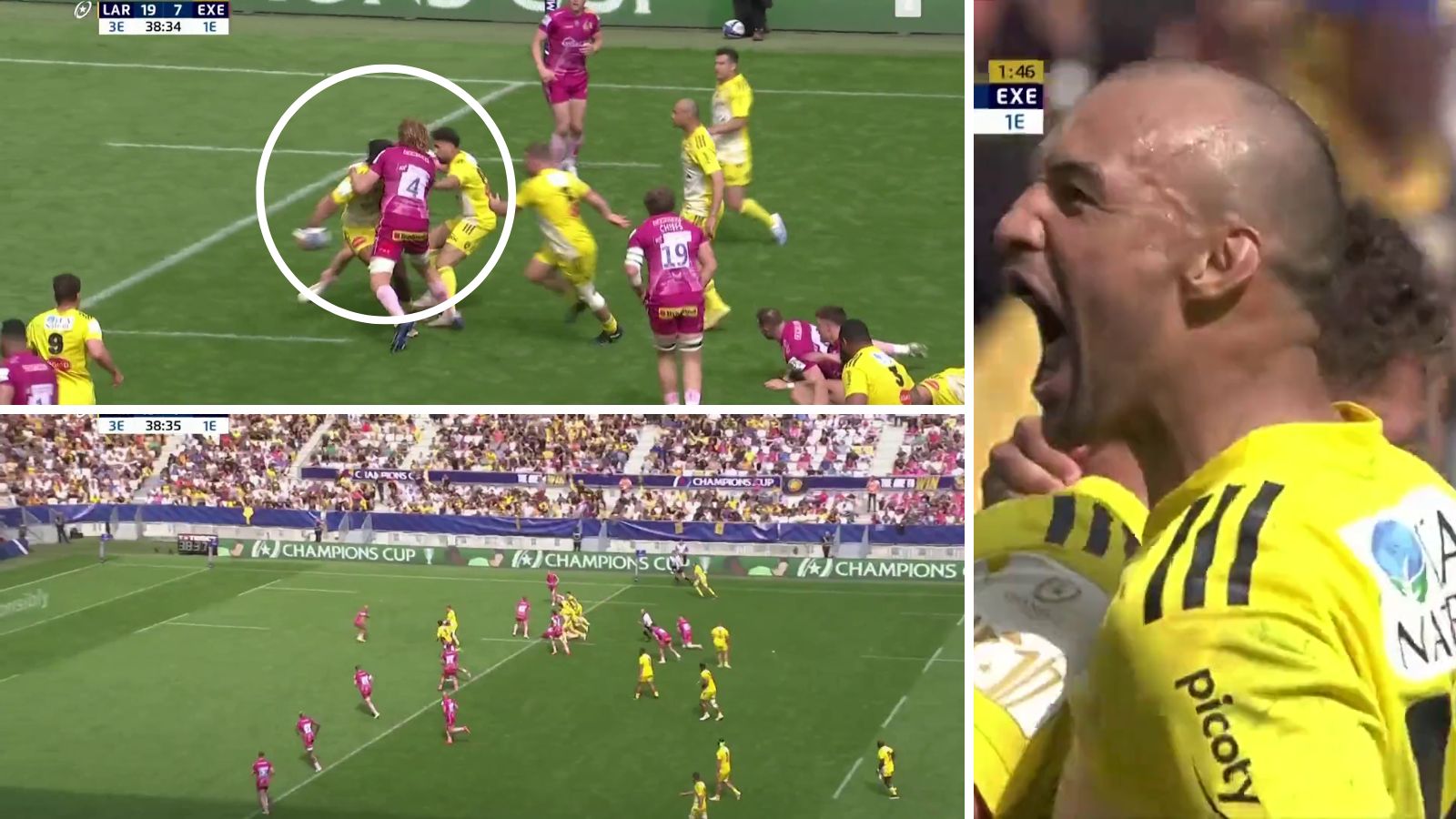 La Rochelle ran riot in the first half of the Champions Cup semi-final against Exeter Chiefs on Sunday, with UJ Seuteni setting up a brilliant try for Tawera Kerr-Barlow.