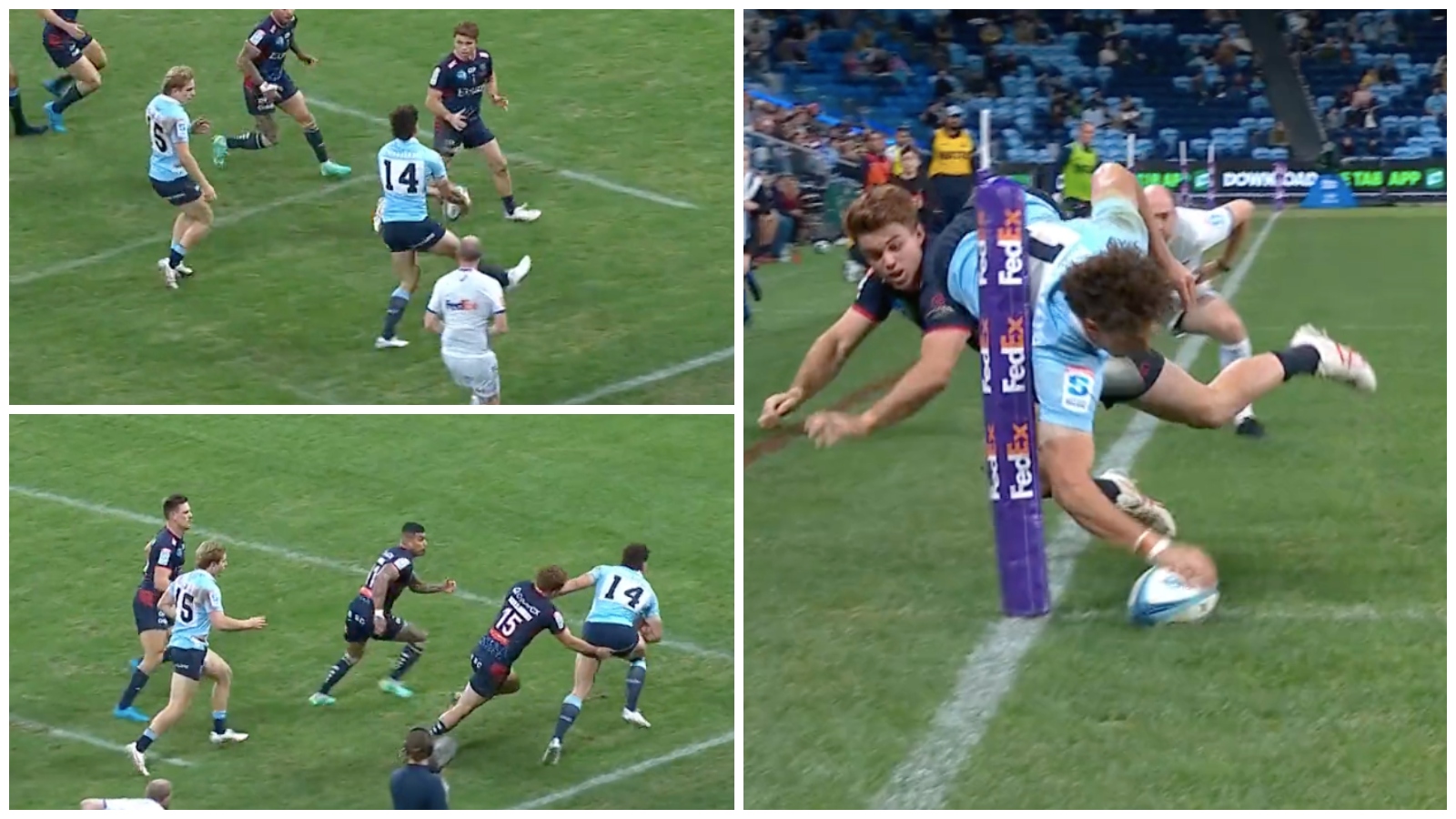 WATCH: Mark Nawaqanitawase’s AERIAL finish in Waratahs’ win over Rebels