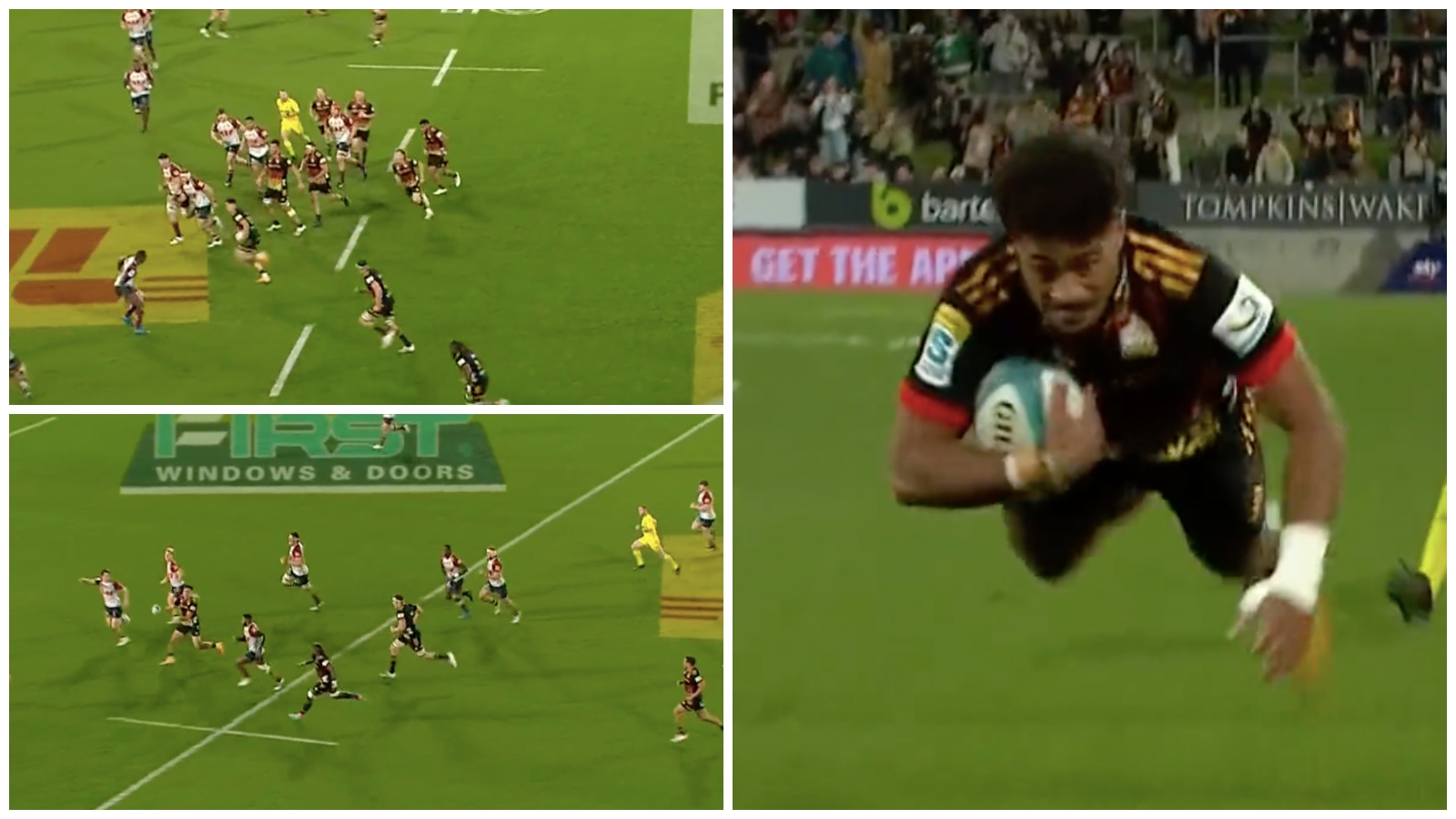 Super Rugby Pacific: Chiefs' Shaun Stevenson assists Emoni Narawa