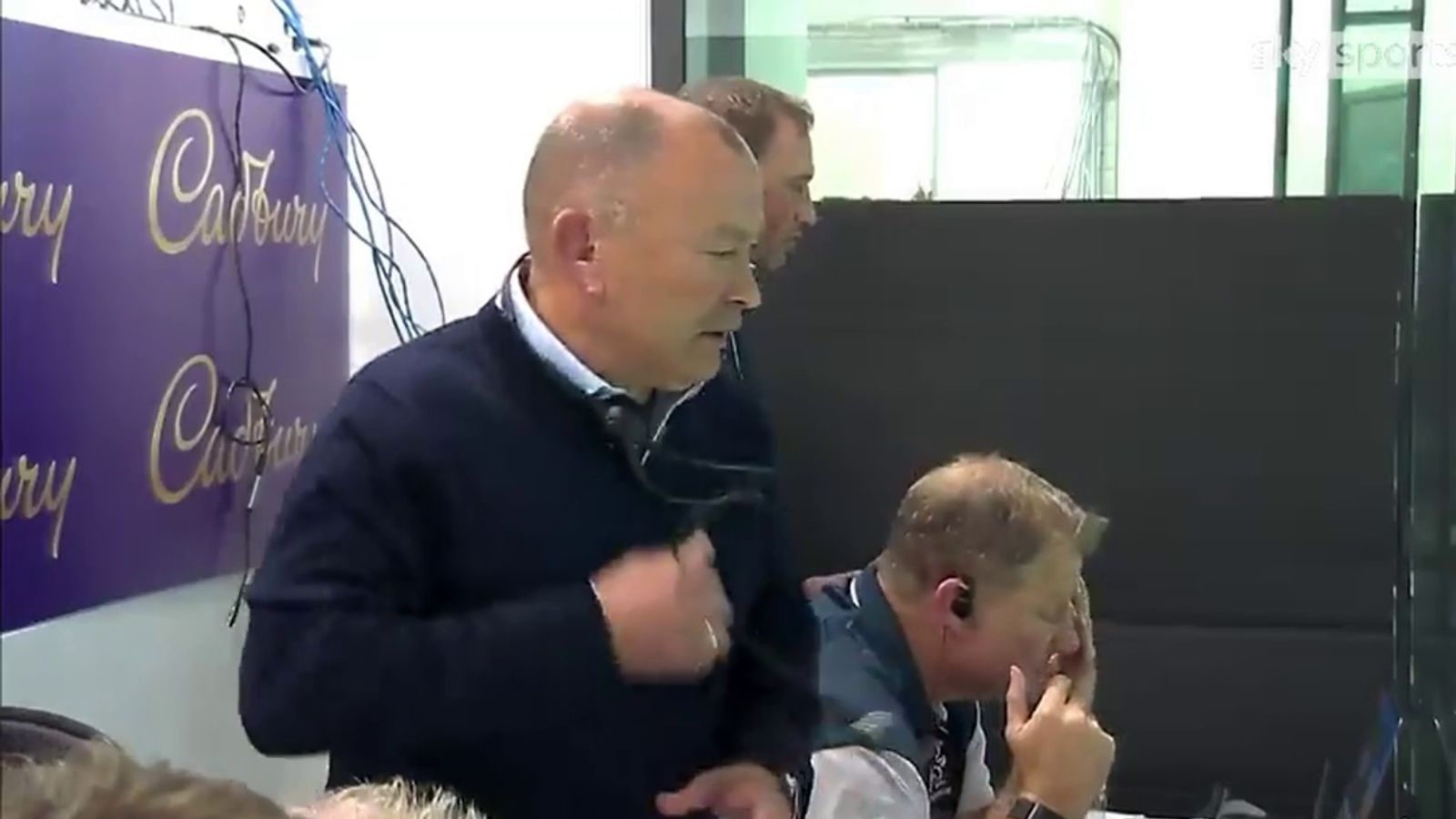 Wallabies head coach Eddie Jones in the coaching box during the Rugby Championship clash against Argentina.