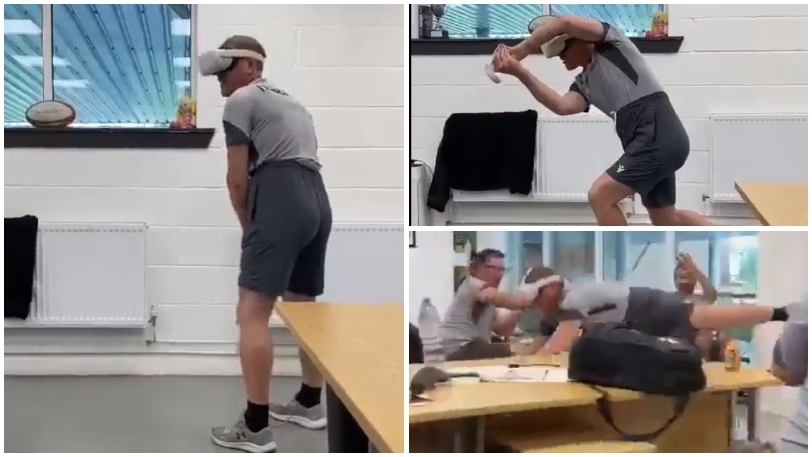 WATCH: Northampton Saints’ attempt at virtual reality cricket ends badly