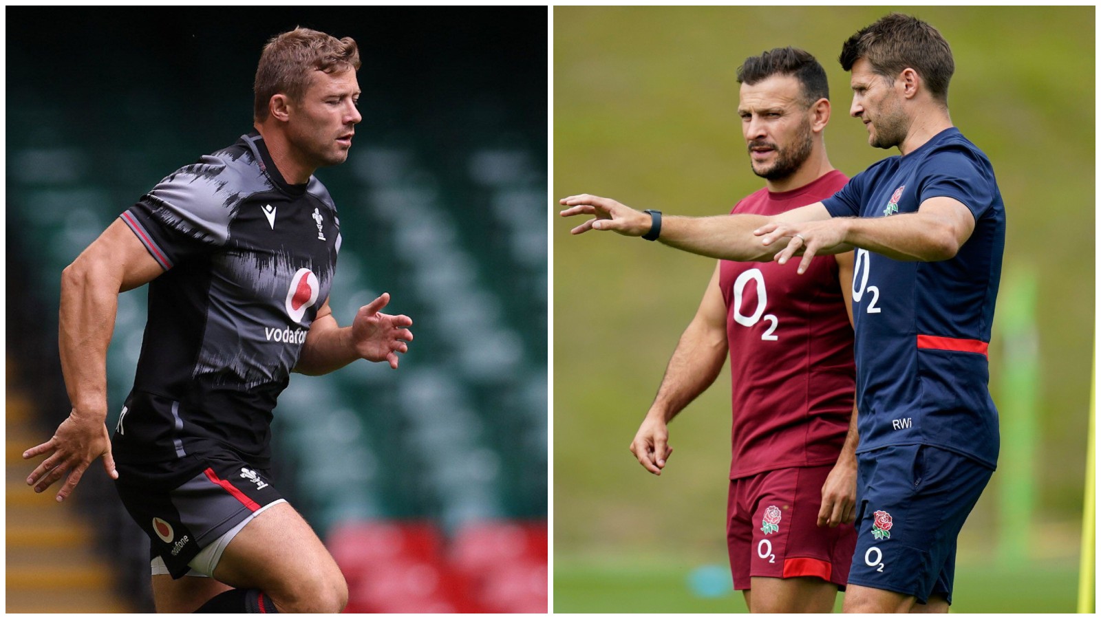 Wales full-back Leigh Halfpenny and England's Danny Care and Richard Wigglesworth.