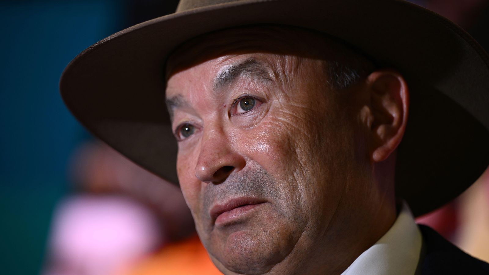 Wallabies coach Eddie Jones speaks to media during a press conference as the team depart for the Rugby World Cup 2023 in France, at Sydney International Airport in Sydney, Thursday, August 17, 2023.