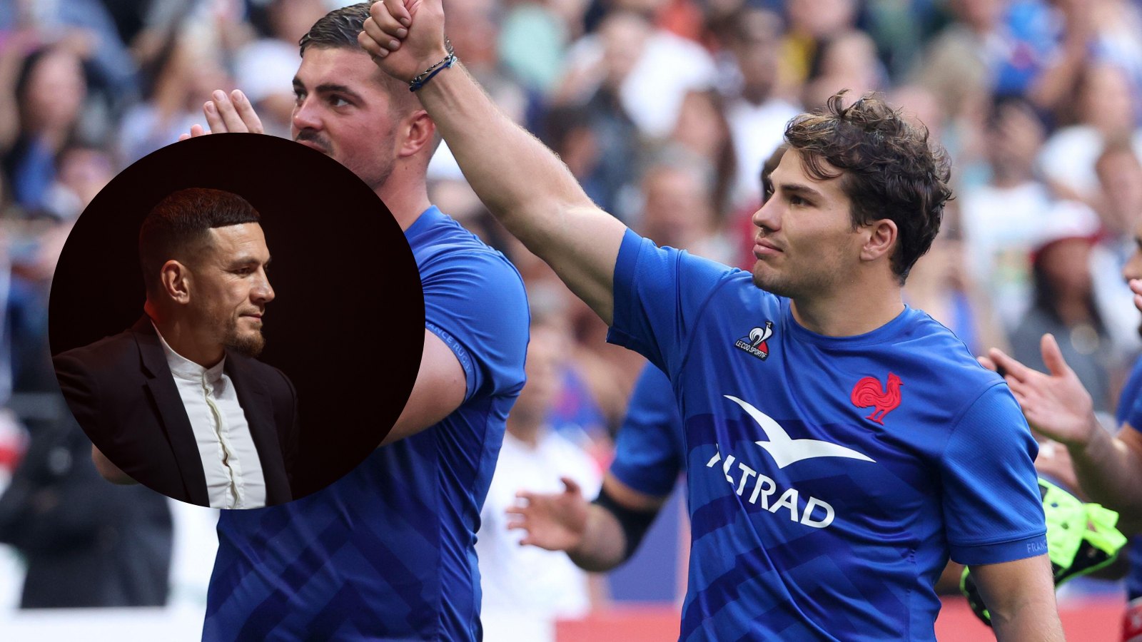 Sonny Bill Willams split with France captain Antoine Dupont.