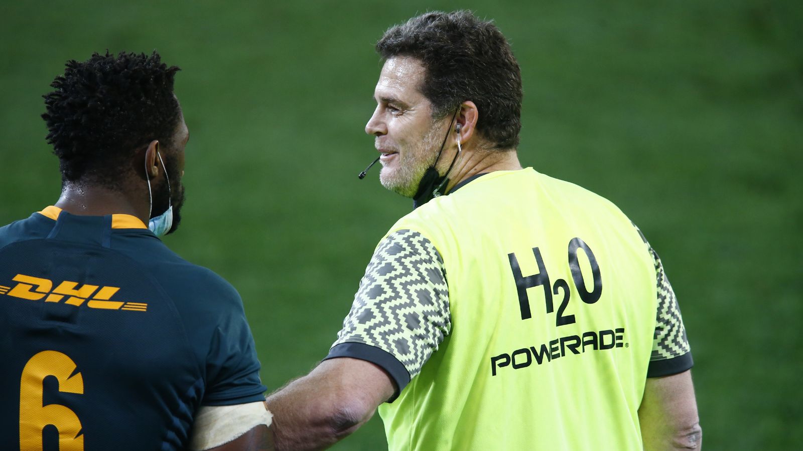South Africa's Siya Kolisi (captain) with Rassie Erasmus (Director of Rugby)