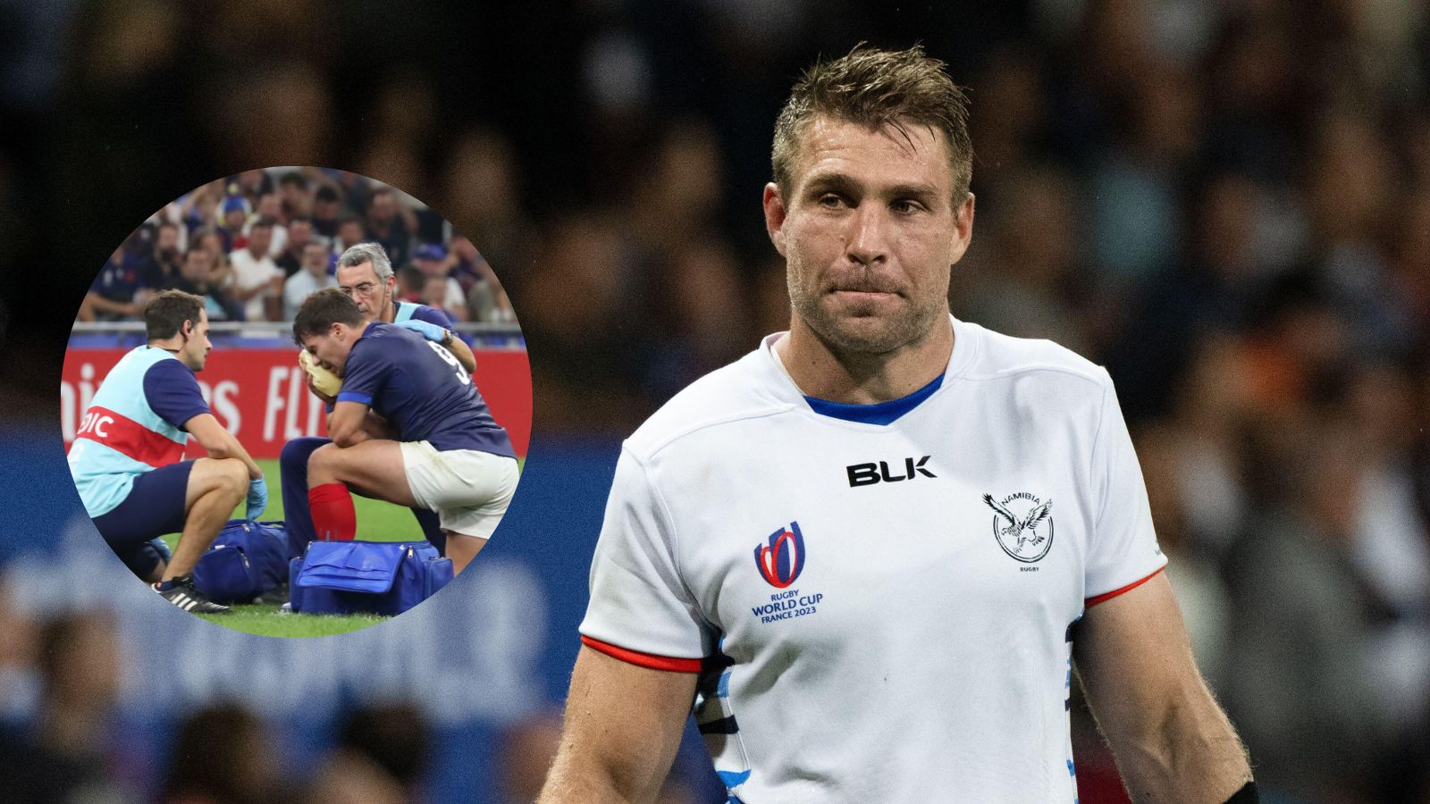 France captain Antoine Dupont and Namibia captain Johan Deysel - Rugby World Cup