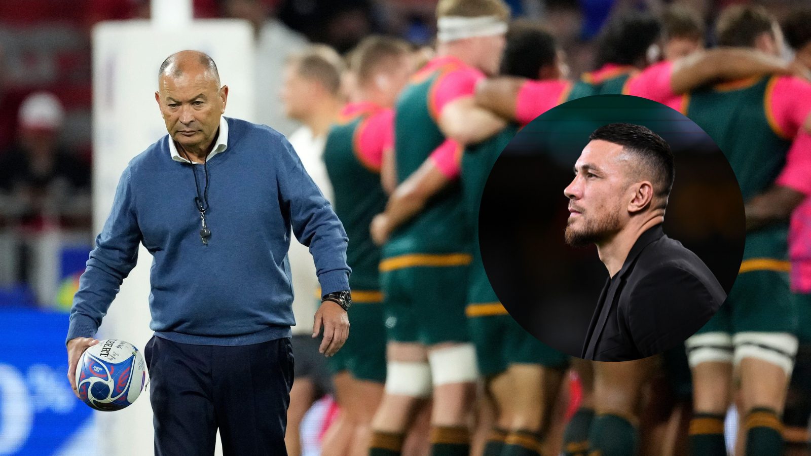 Split with Wallabies head coach Eddie Jones and Sonny Bill Williams.