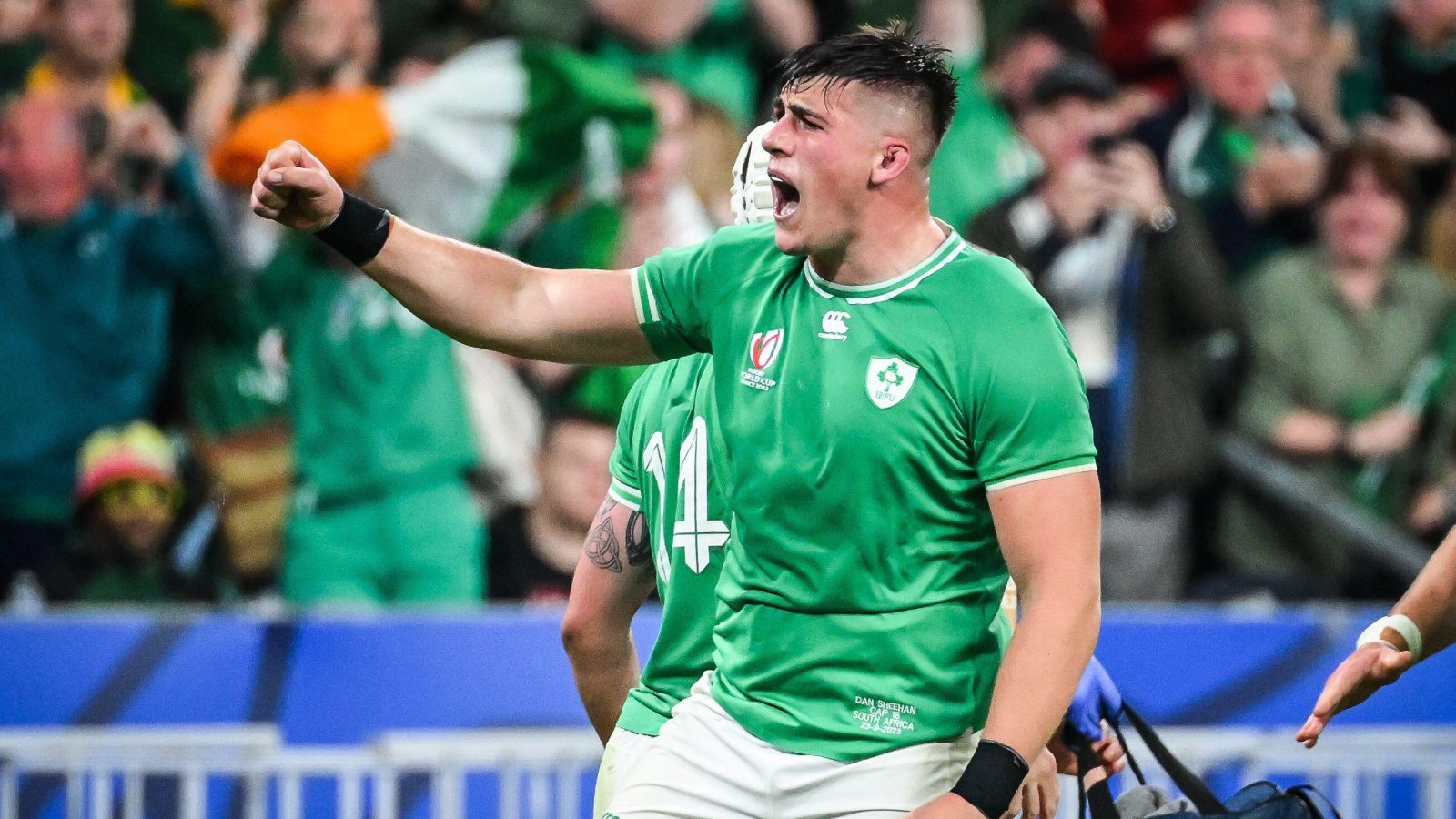 Ireland hooker Dan Sheehan celebrates.