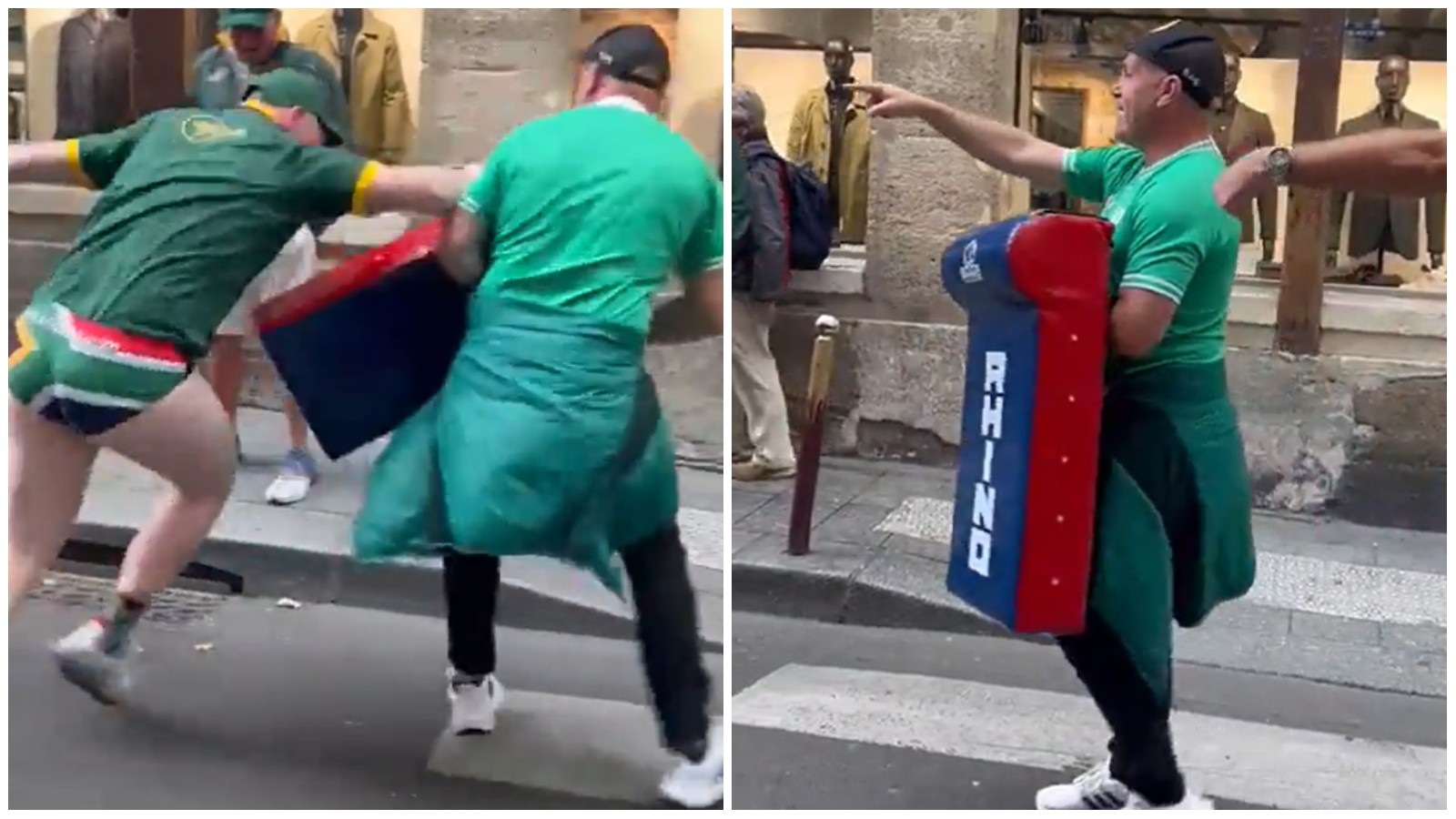 Springboks and Ireland fans have tackle shield battle.