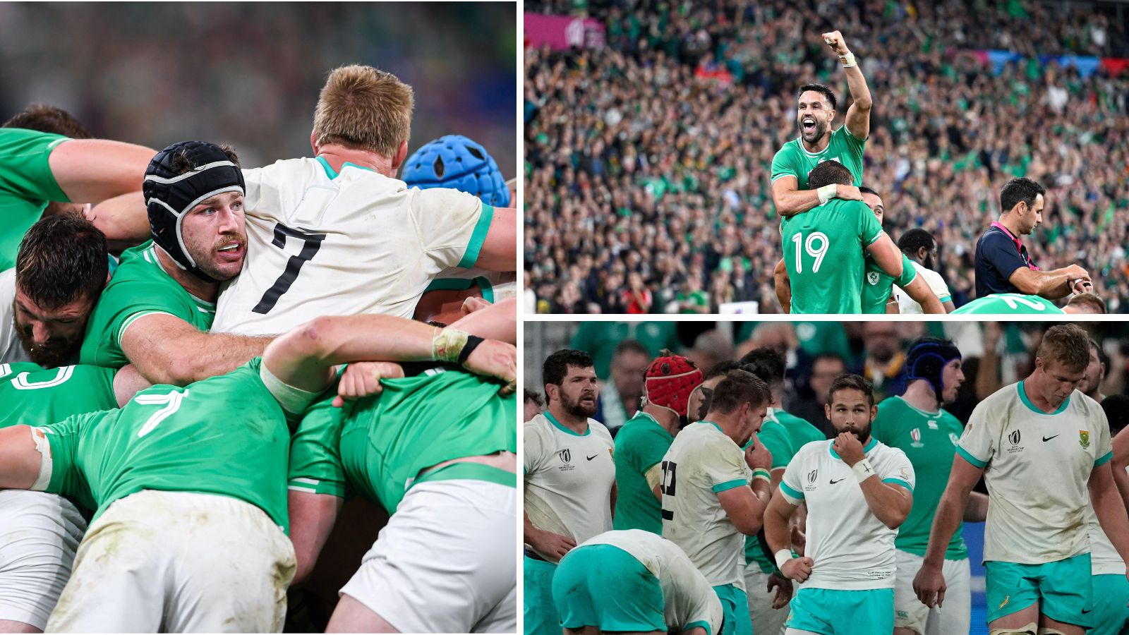 Springboks and Ireland players in action during the Rugby World Cup Pool B match between South Africa and Ireland