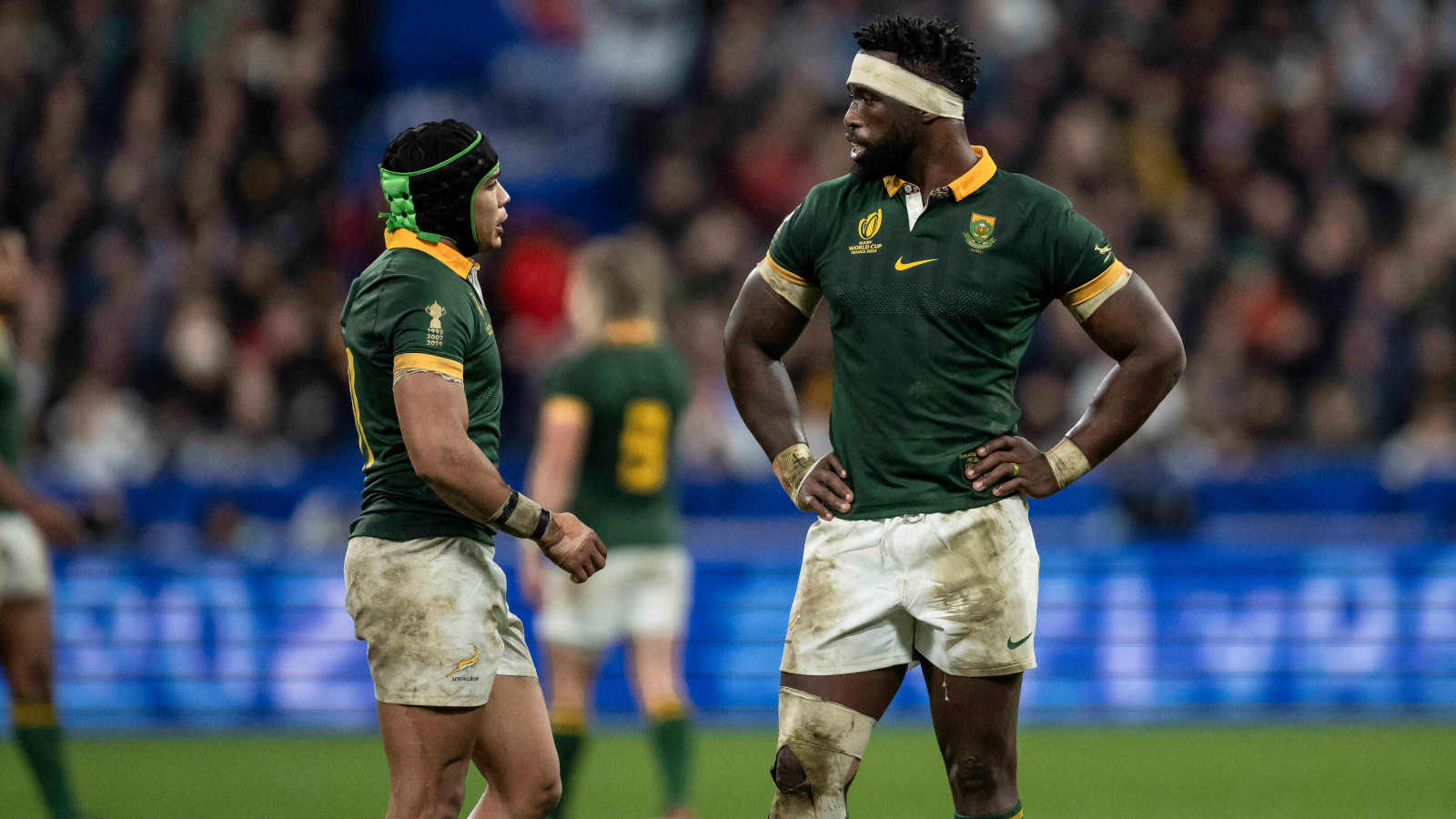 Springboks duo Cheslin Kolbe and Siya Kolisi during the Rugby World Cup final.