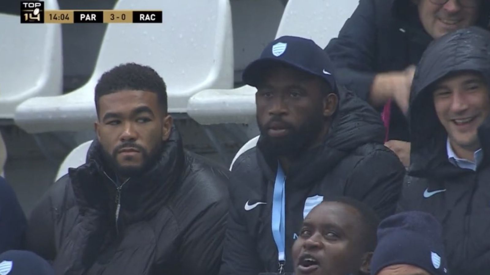 Screenshot via Canal Plus of Chelsea captain Reece James and Springboks Rugby World Cup winning captain Siya Kolisi.