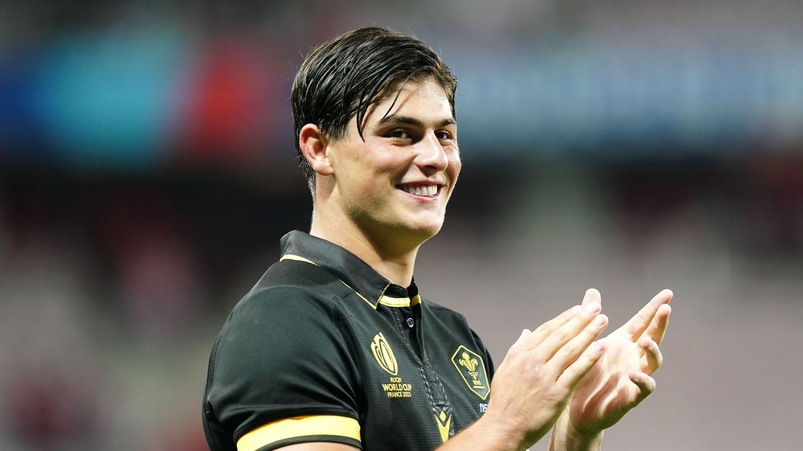 Wales' Louis Rees-Zammit applauds the fans following the Rugby World Cup 2023, Pool C match at the Stade de Nice.