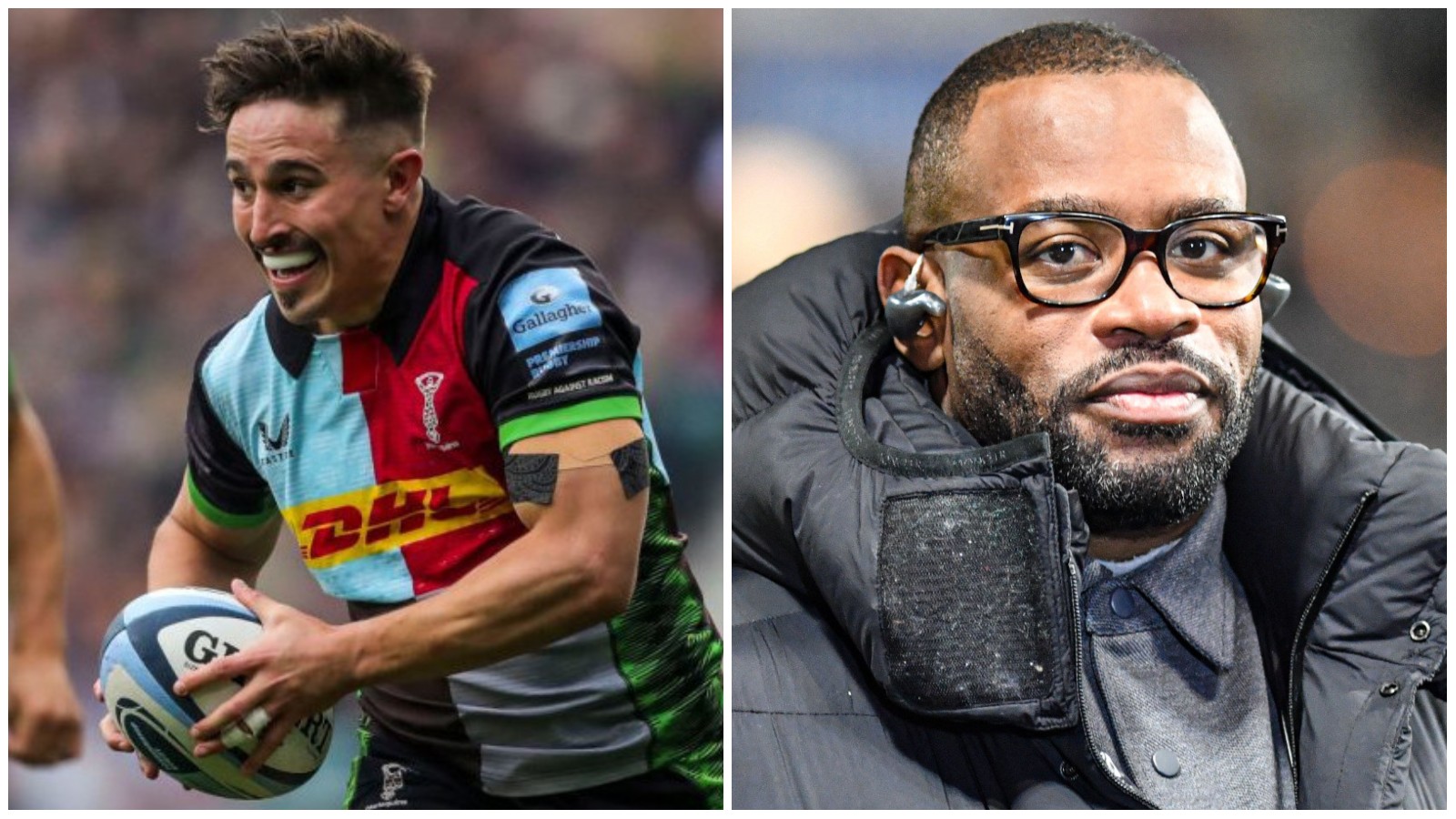 Harlequins wing Cadan Murley alongside club legend Ugo Monye.