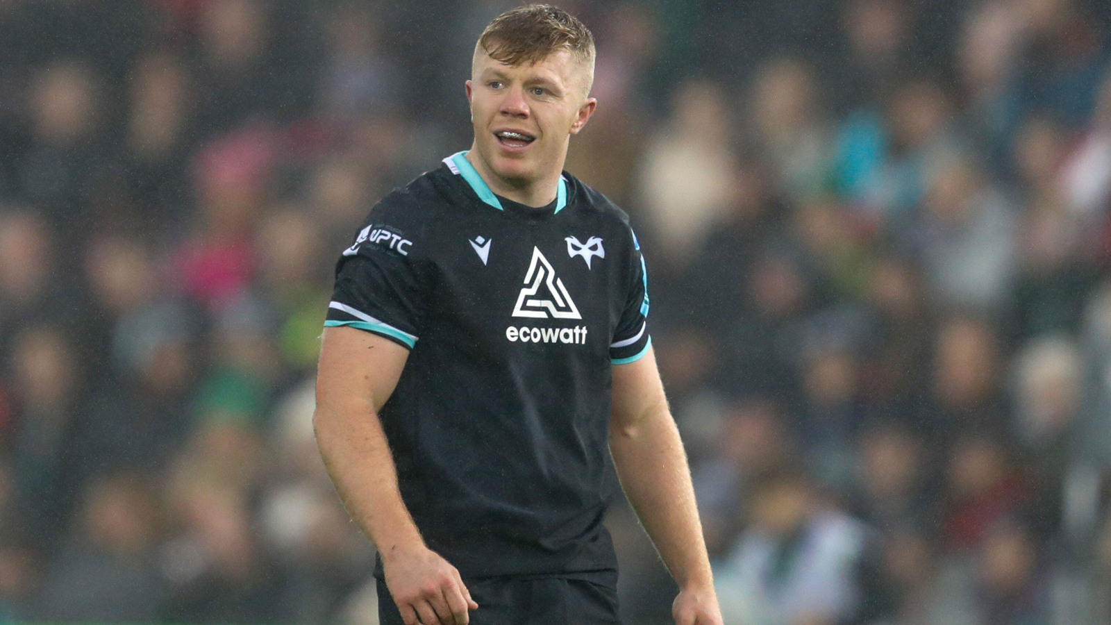 Ospreys centre Keiran Williams looking on.