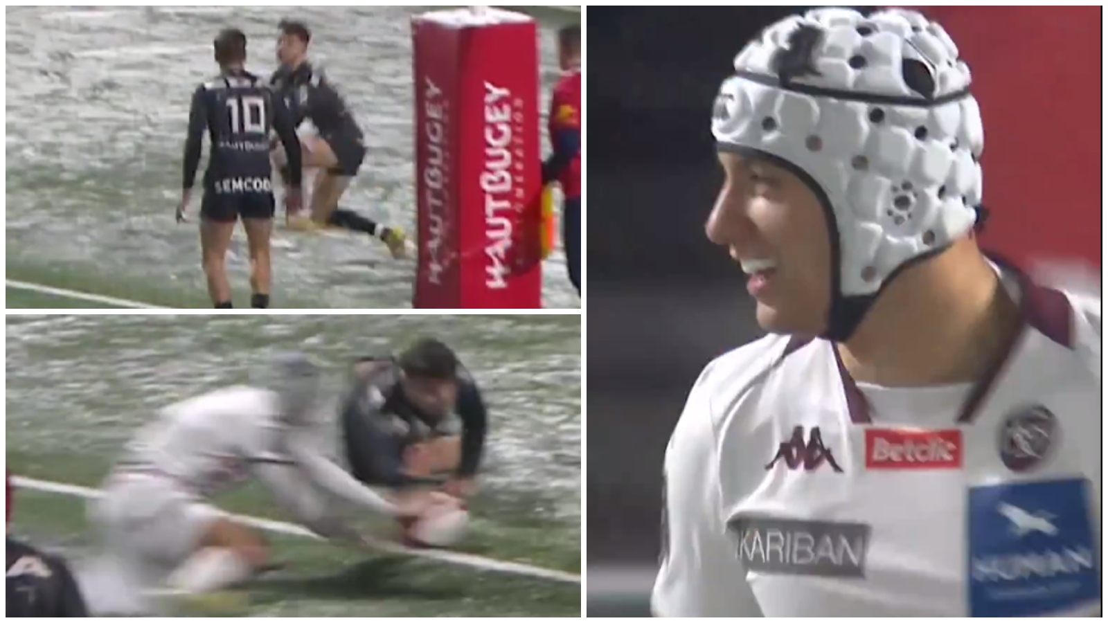 France wing Louis Bielle-Biarrey scoring the winning try for Bordeaux-Begles in the Top 14.