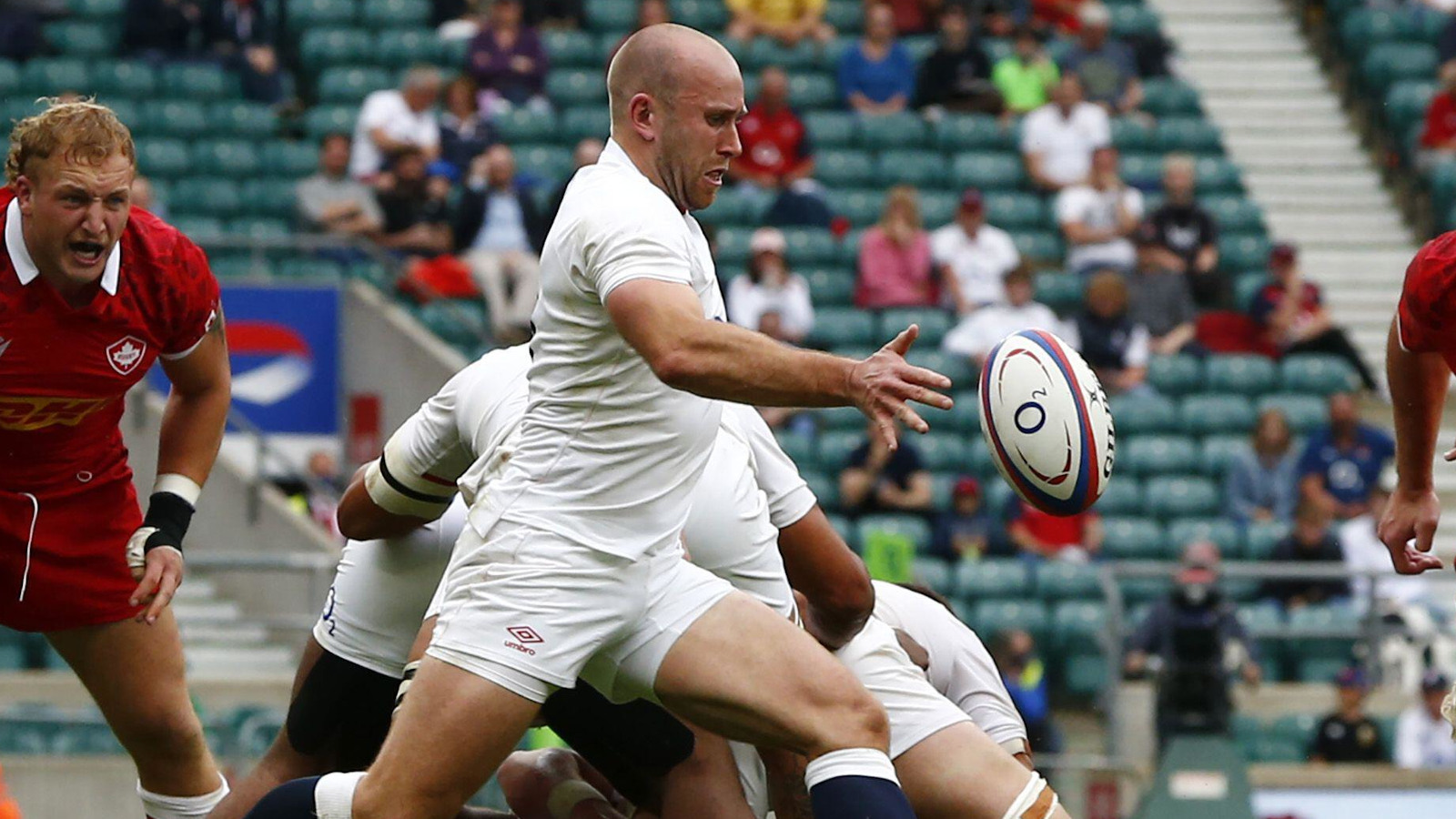 Dan Robson box kicking for England.