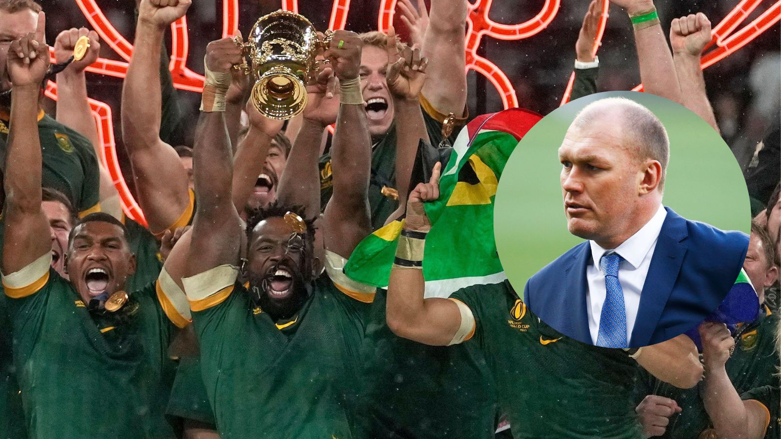 Springboks lift the Rugby World Cup split with Schalk Burger.