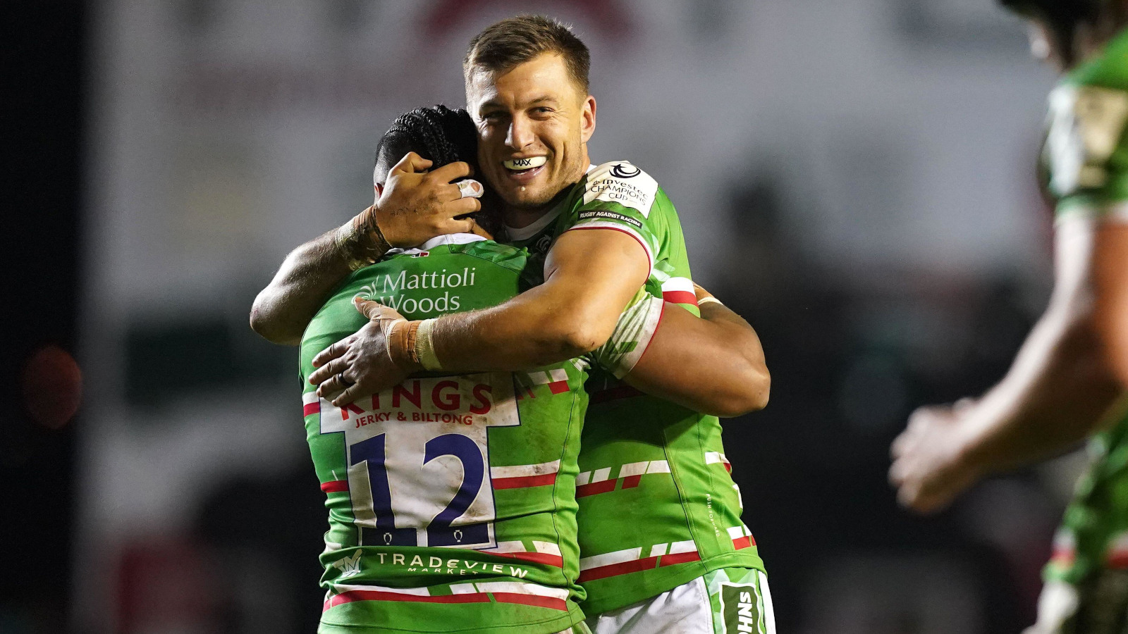 Leicester Tigers fly-half Handre Pollard all smiles.