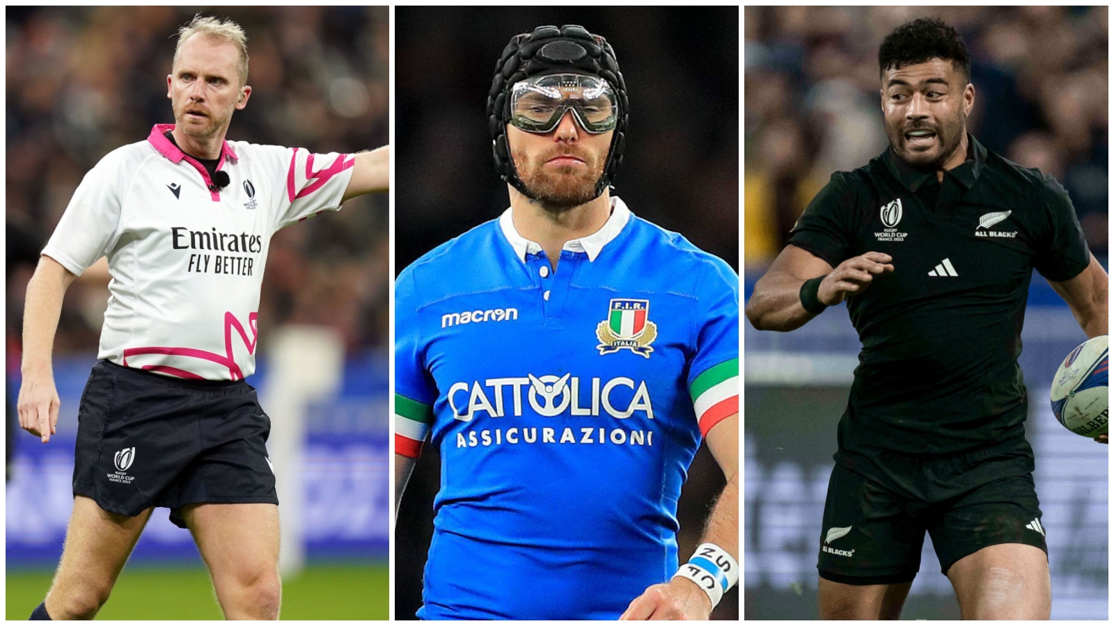Ex-Test referee Wayne Barnes, former Italy fly-half Ian McKinley and Richie Mo'unga, who has signed a deal in Japan.