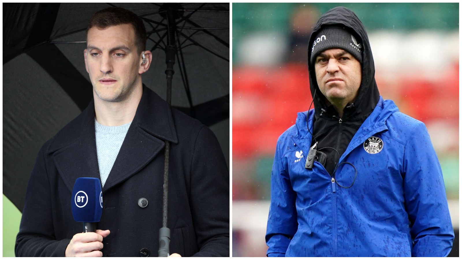 Sam Warburton gives idea for rugby future while Bath boss Johann van Graan looks on.