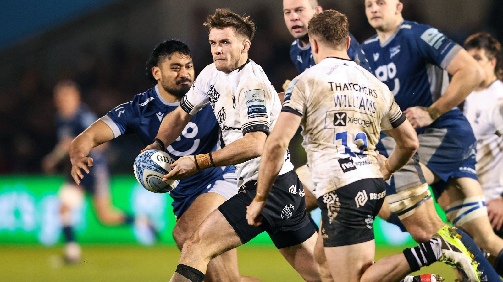 AJ MacGinty for Bristol Bears against Sale Sharks.