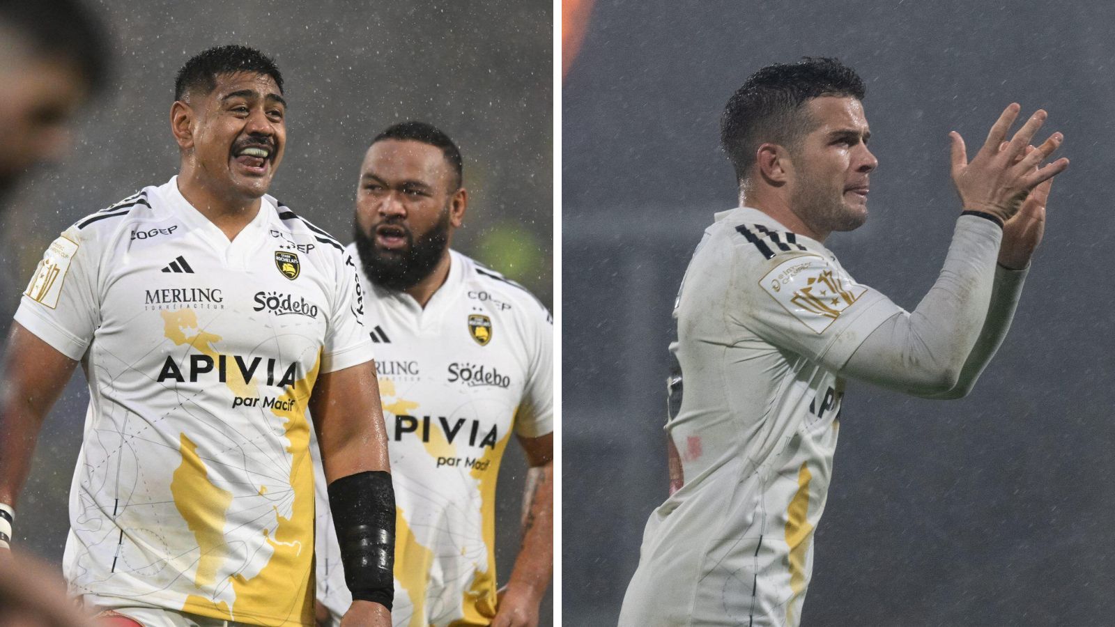 La Rochelle players Will Skelton Uini Antonio and Brice Dulin during the Investec Champions Cup.