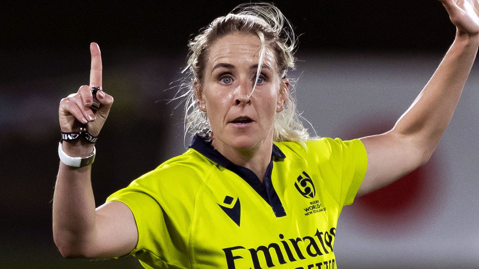 Joy Neville refereeing a game.