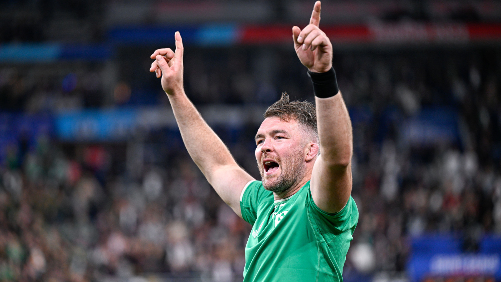 Peter O'Mahony celebrating during the 2023 Rugby World Cup.