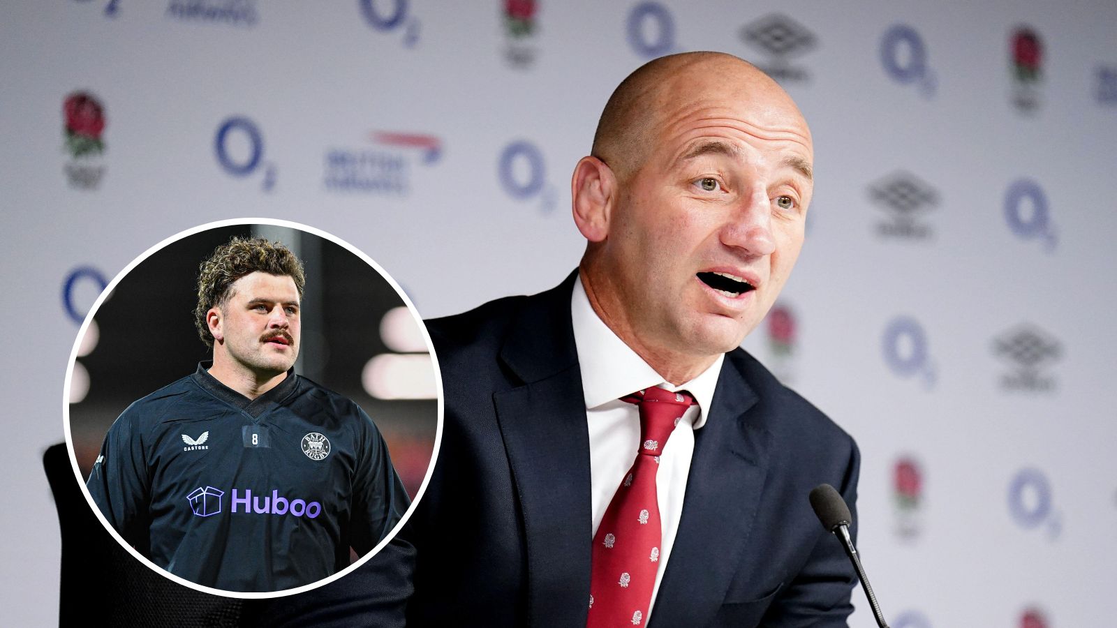 Bath back rower Alfie Barbeary and England head coach Steve Borthwick announcing his Six Nations squad.