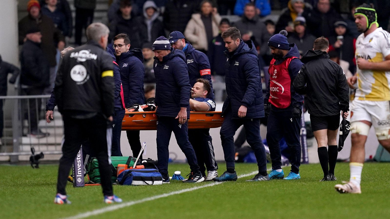 Jonny Hill injury Sale Sharks v La Rochelle Champions Cup 2024 - Alamy.jpg