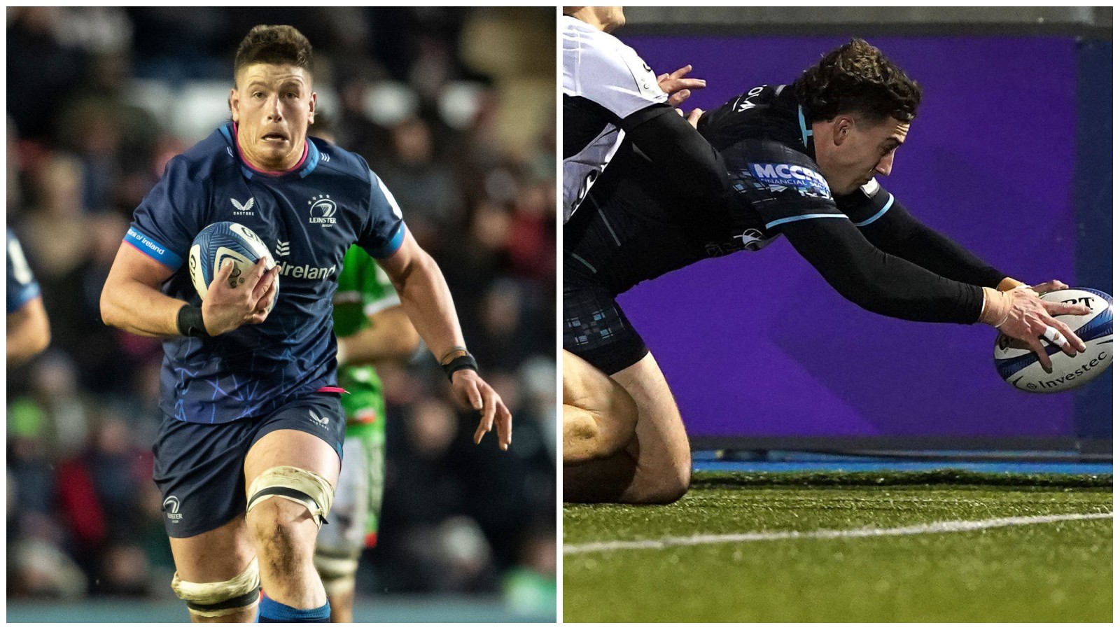 Leinster second-row Joe McCarthy alongside Glasgow Warriors full-back Josh McKay.