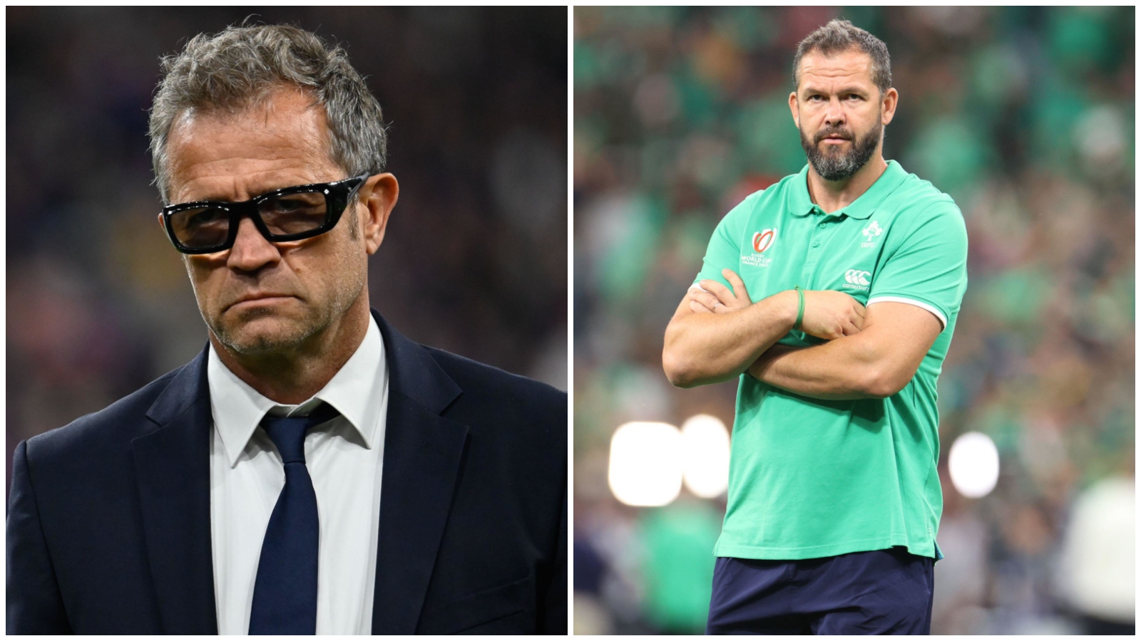 The respective head coaches of France and Ireland, Fabien Galthie and Andy Farrell.