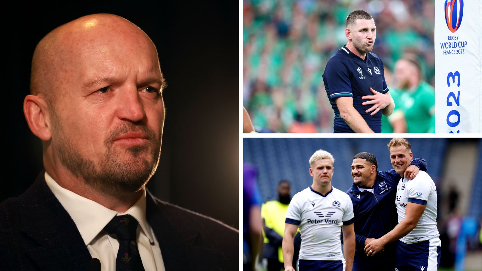 Scotland head coach Gregor Townsend, Finn Russell, Darcy Graham, Sione Tuipulotu and Duhan van der Merwe.