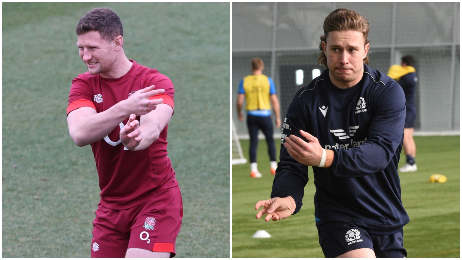 England centre Fraser Dingwall and Scotland back Kyle Rowe split picture.