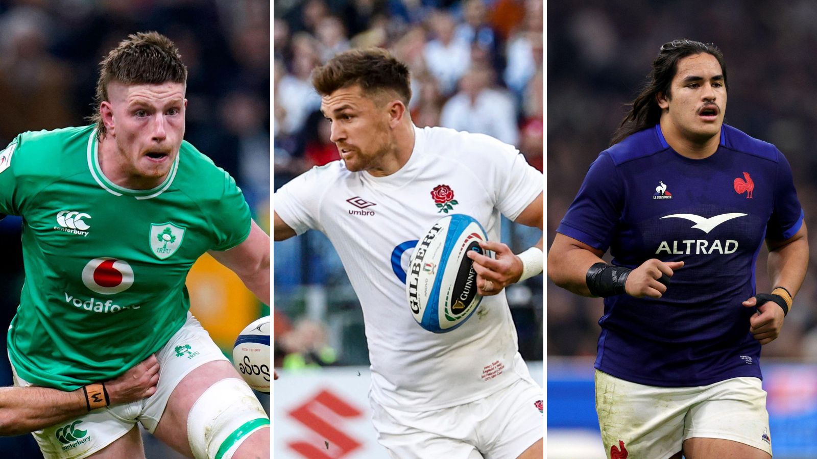 Ireland lock Joe McCarthy, England centre Henry Slade and France lock Posolo Tuilagi during the Six Nations.