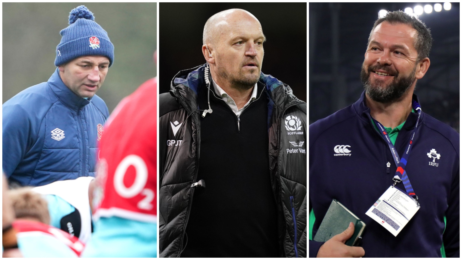Head coaches for England (Steve Borthwick), Scotland (Gregor Townsend) and Ireland (Andy Farrell).