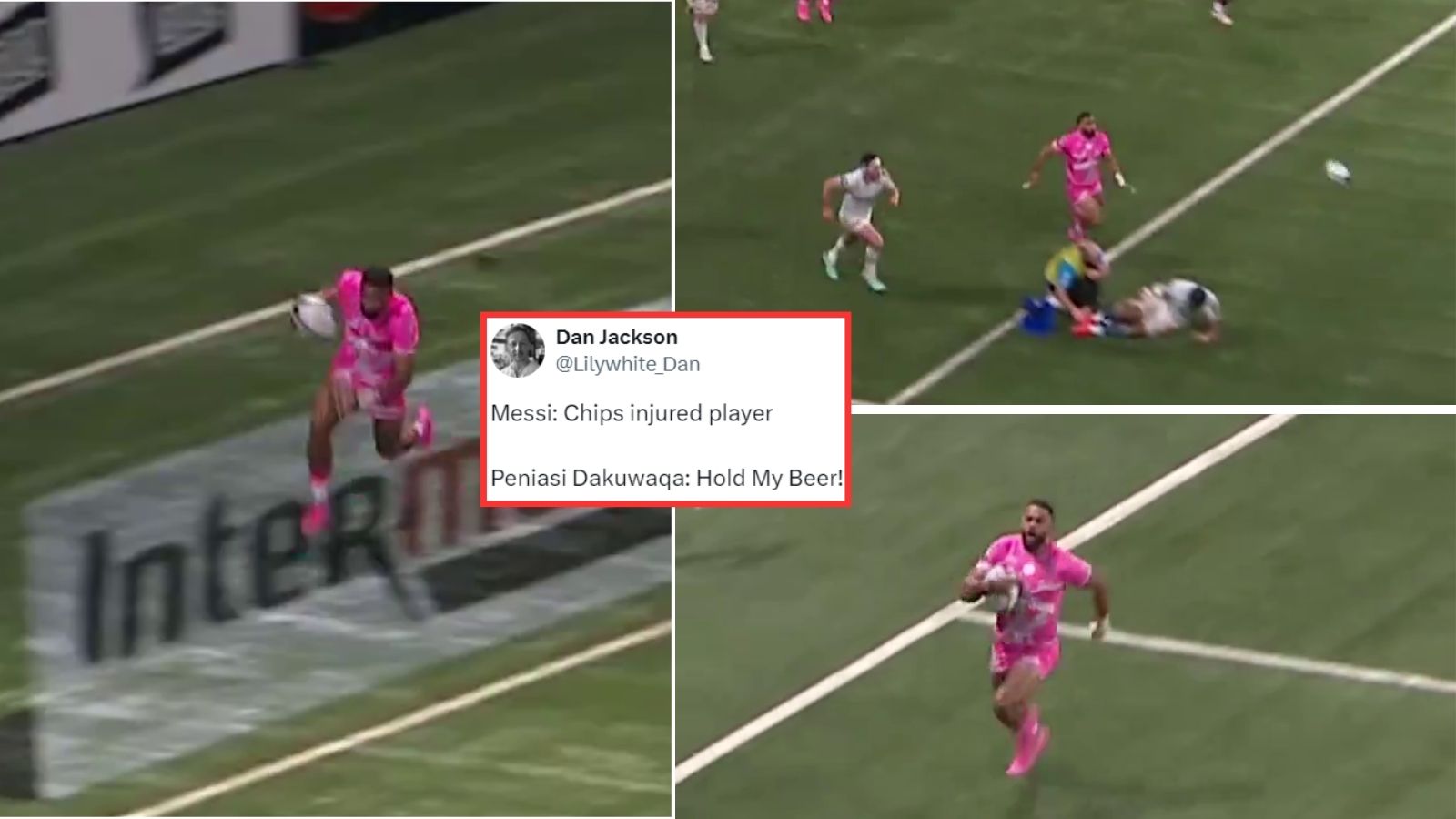 Fiji and Stade Francais star Peniasi Dakuwaqa scoring a 100 metre try against Racing 92 in the Top 14.