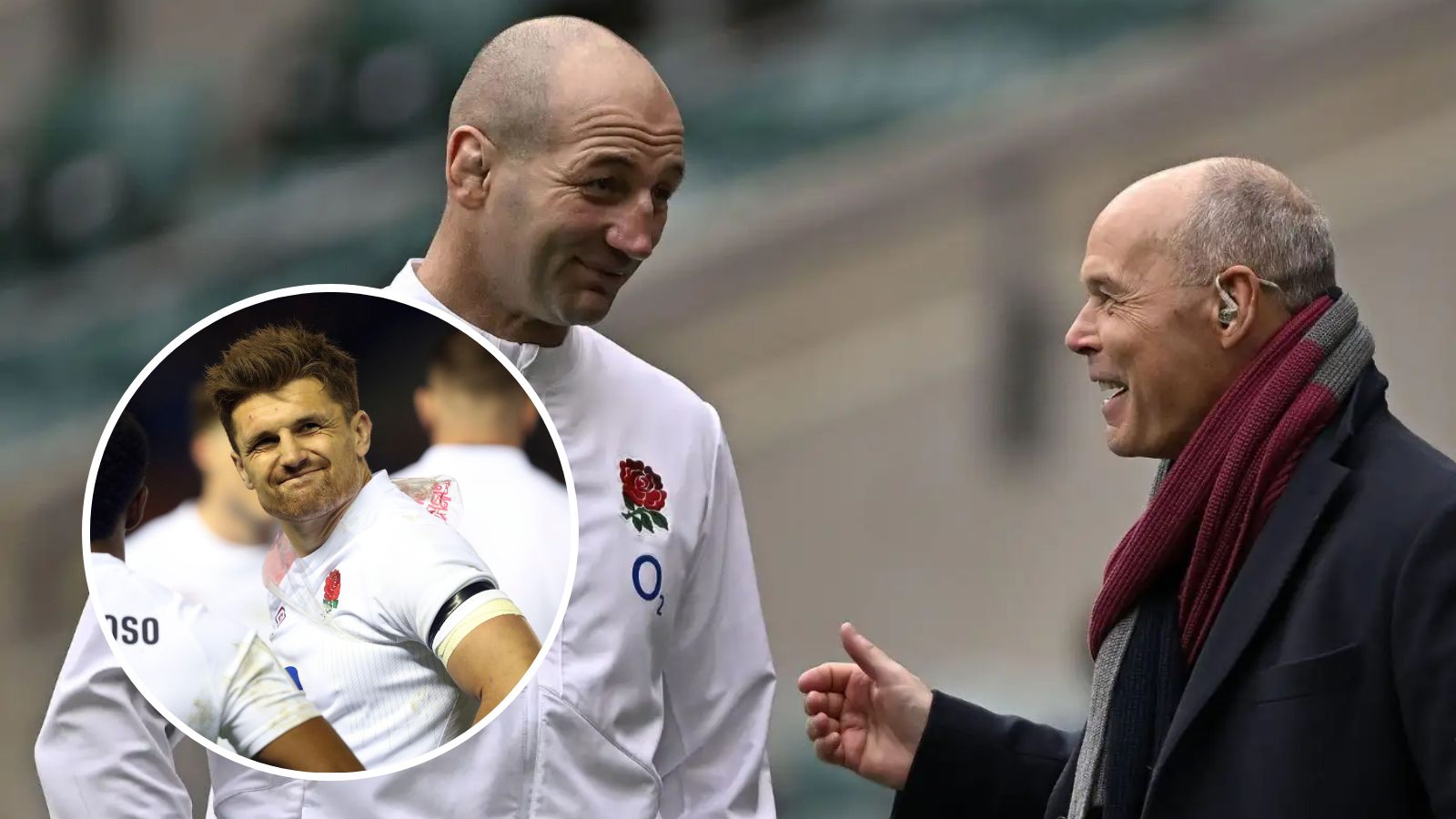 England head coach Steve Borthwick and ex-boss Sir Clive Woodward and centre Henry Slade.