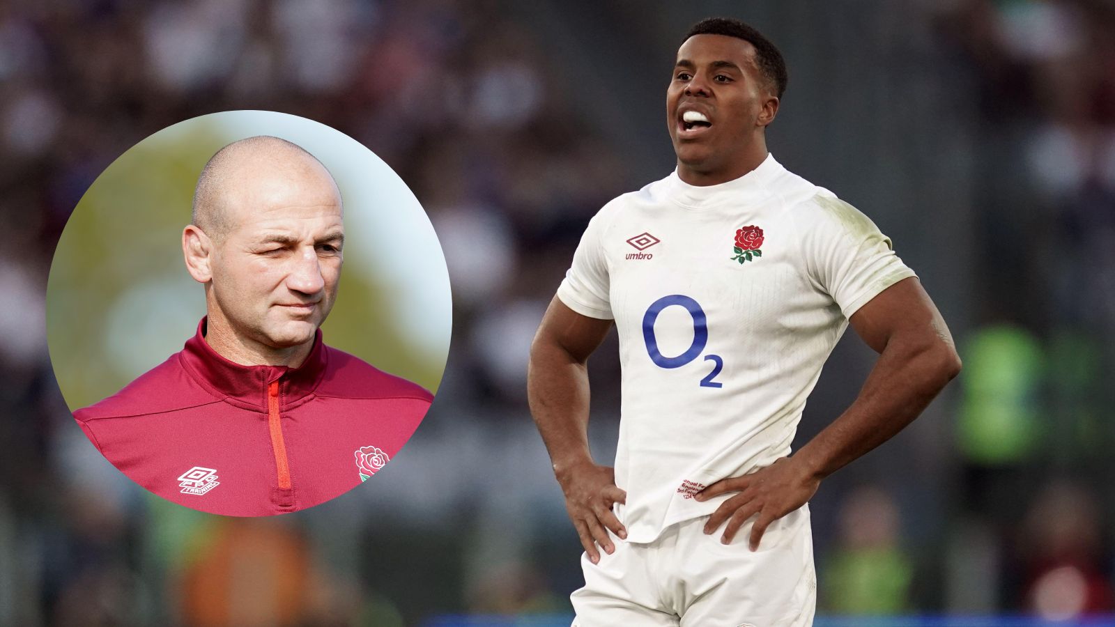 Split England head coach Steve Borthwhick and Immanuel Feyi-Waboso