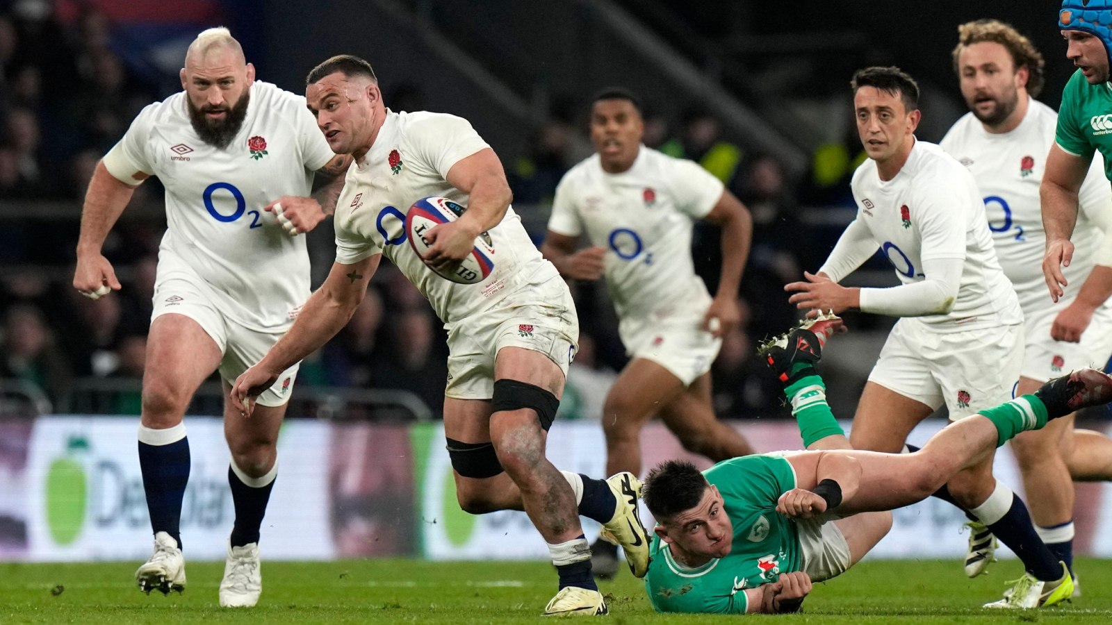 England's Ben Earl on the charge against Ireland.