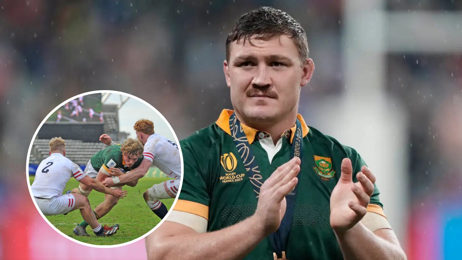 Springboks forward Jasper Wiese and Junior Springbok Corne Beets.
