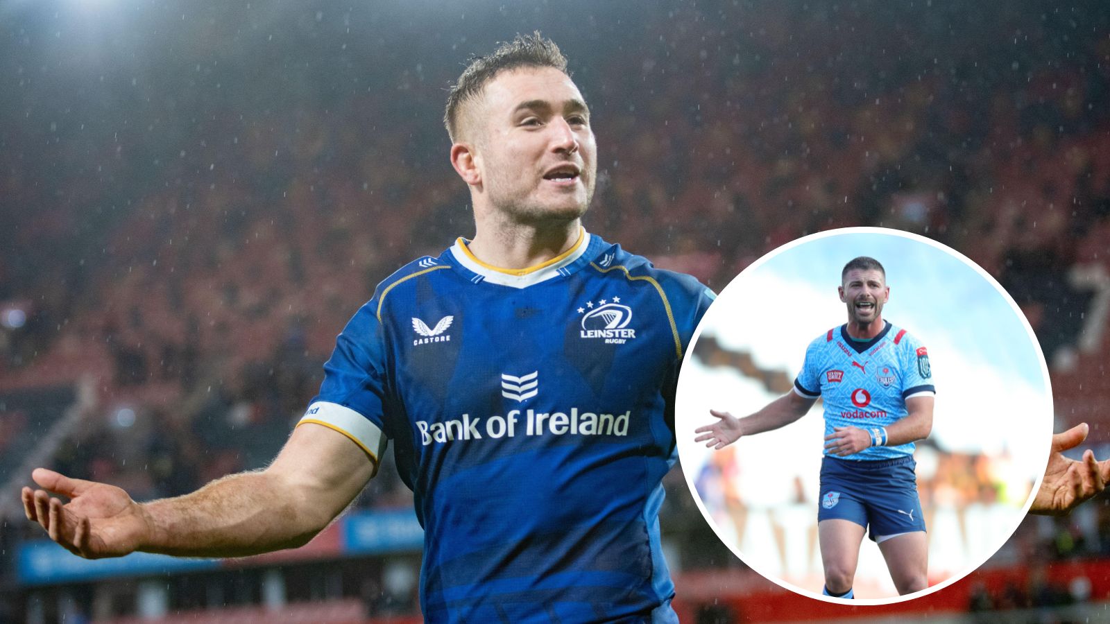 Leinster fullback Jordan Larmour and Bulls and Springboks star Willie Le Roux.